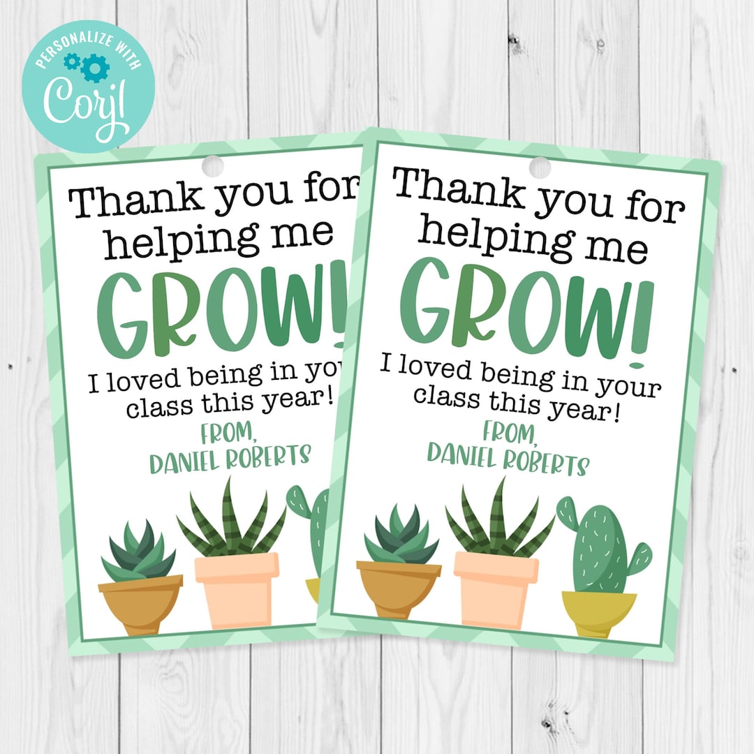 Plant Succulent Gift Tag Template Thank You For Helping Me Etsy