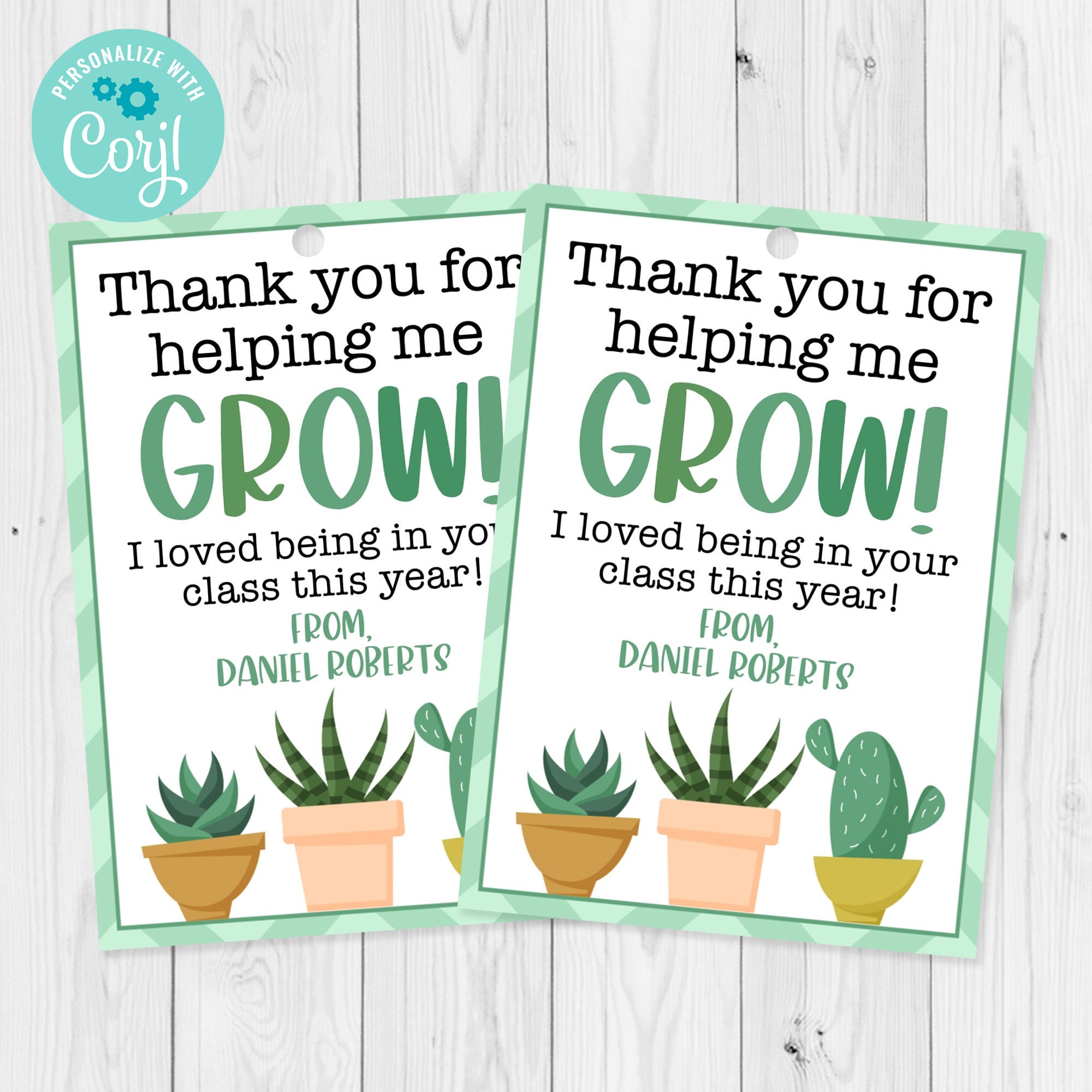Plant Succulent Gift Tag Template Thank You For Helping Me Etsy