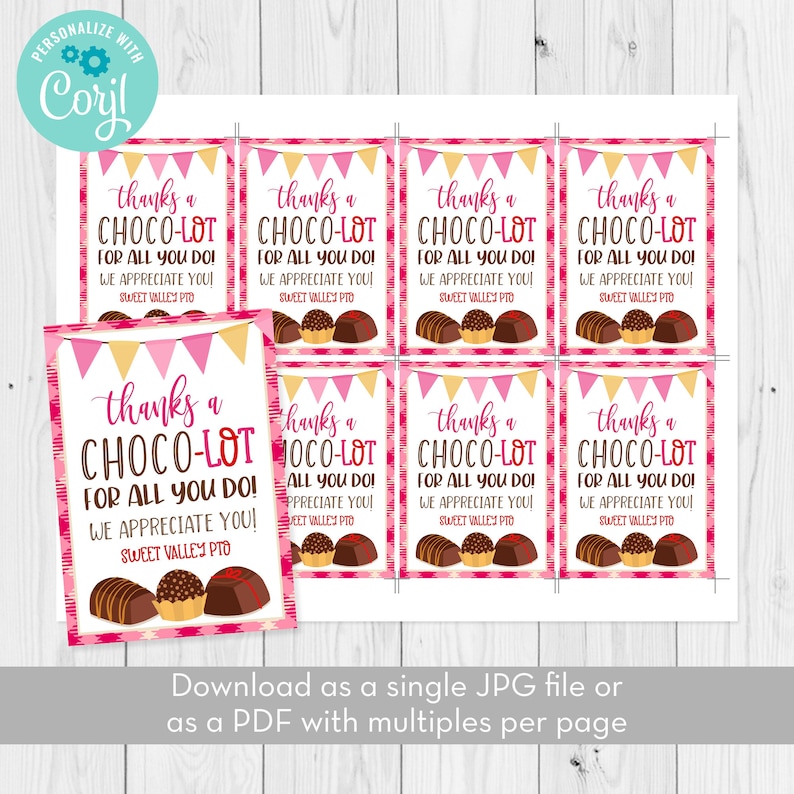 Editable Chocolate Gift Tag Template Thanks A ChocoLot Etsy