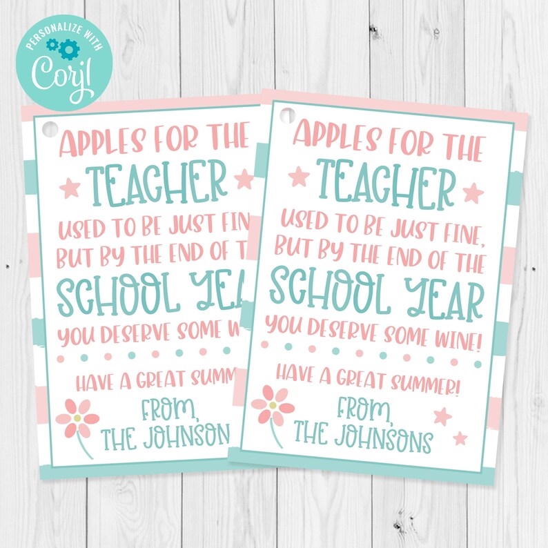 Editable Teacher Wine Gift Tag Template Teacher Appreciation - Etsy
