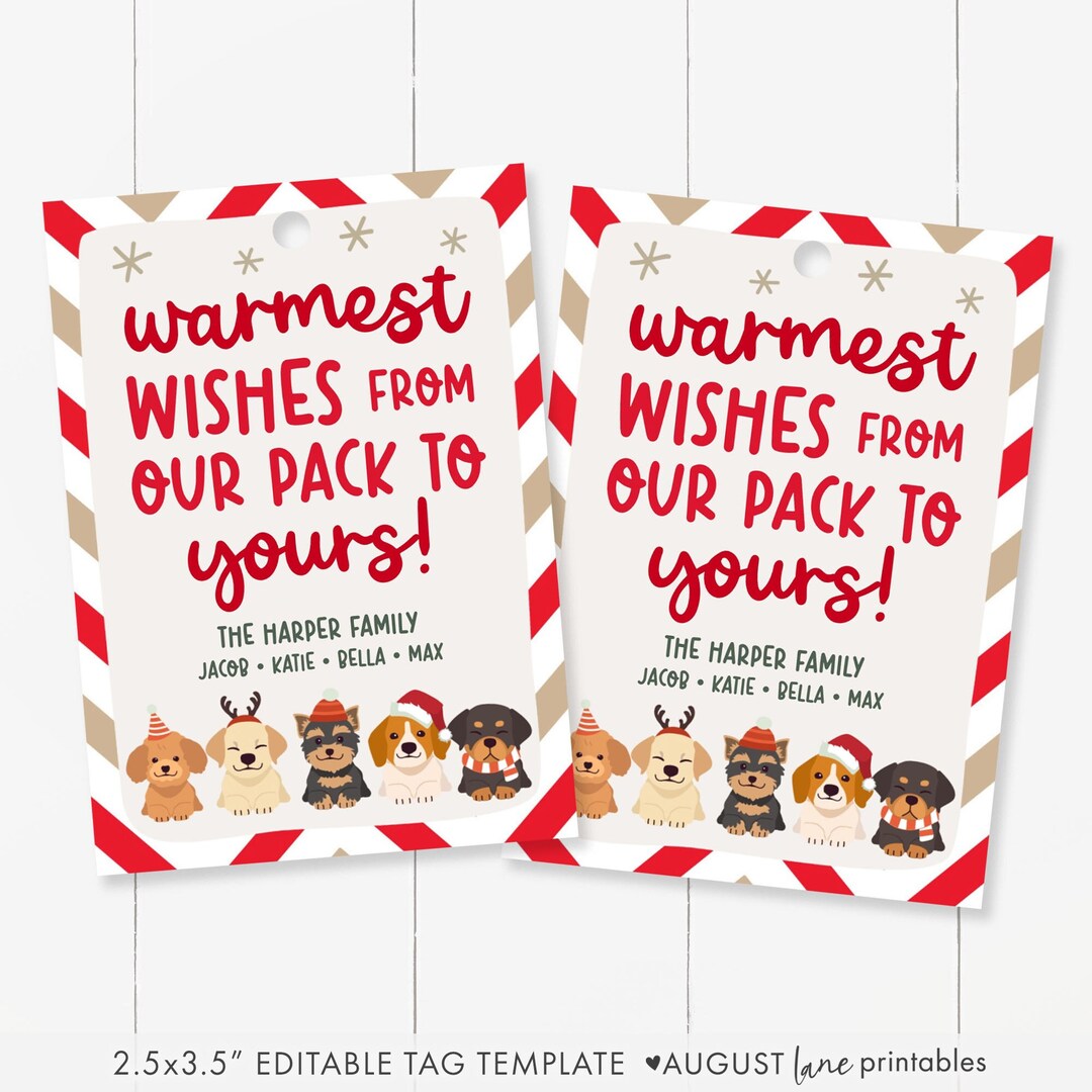Warmest Wishes From Our Pack to Yours Christmas Gift Tag Template, 2 ...