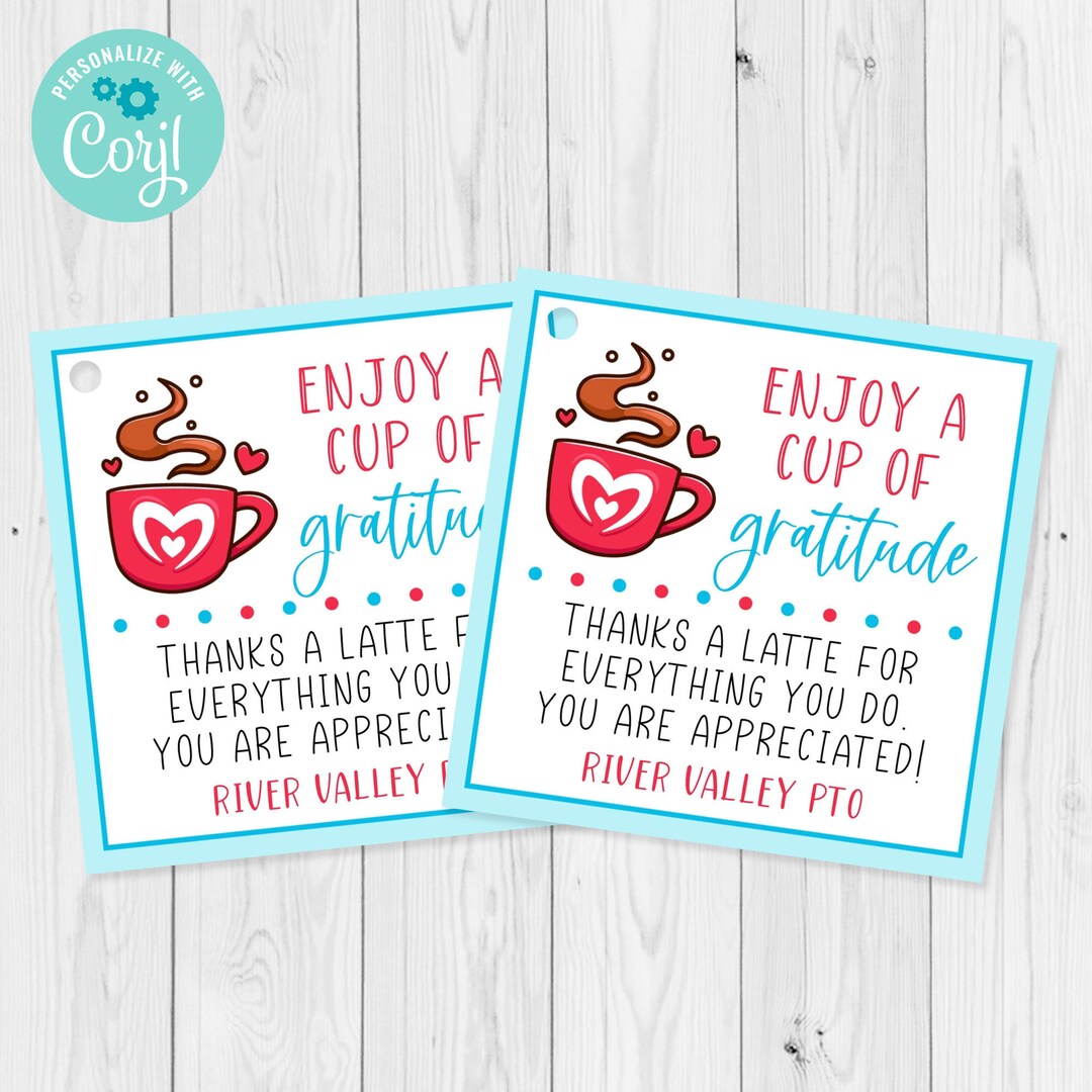 Editable Coffee Thanks A Latte Gift Tag Template, Coffee Teacher ...