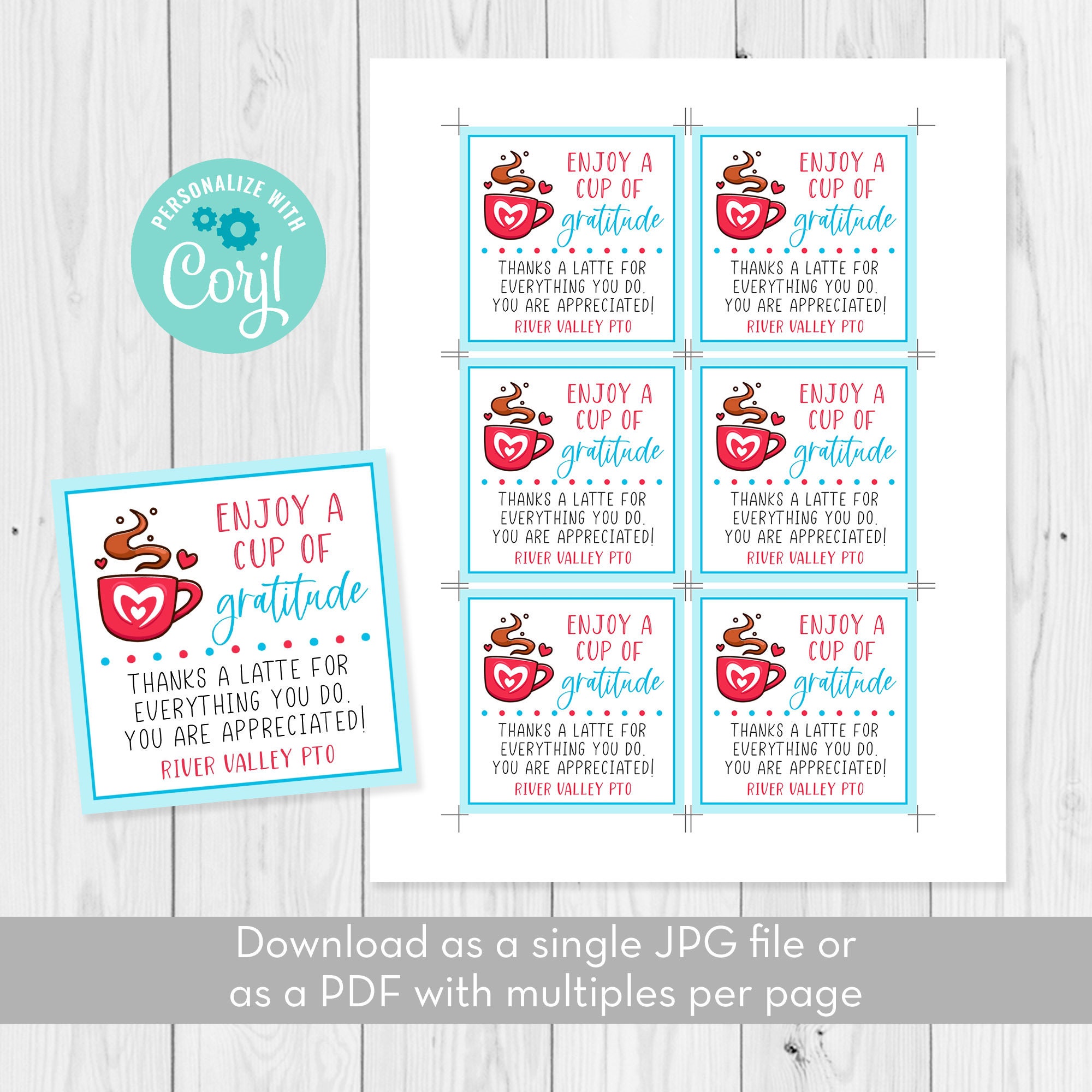 Editable Coffee Thanks A Latte Gift Tag Template, Coffee Teacher ...