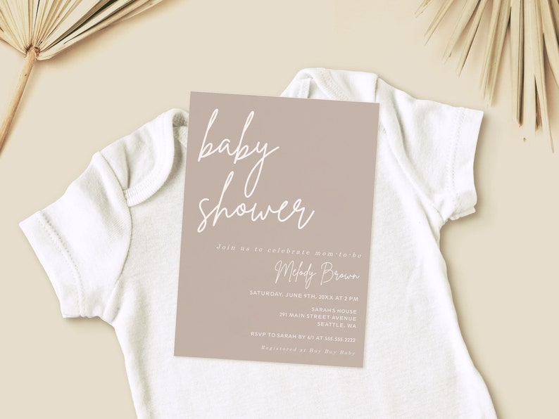 Neutrals Baby Shower Invitation Template Modern Boho Etsy