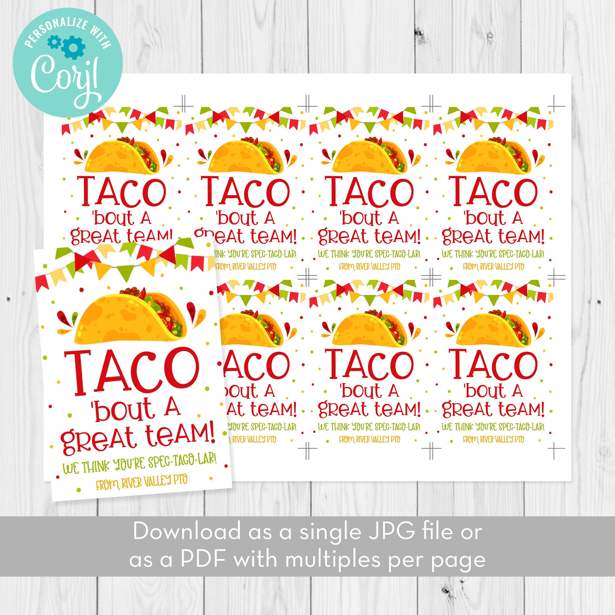 Editable Taco Gift Tag Template Staff Teacher Appreciation Etsy UK