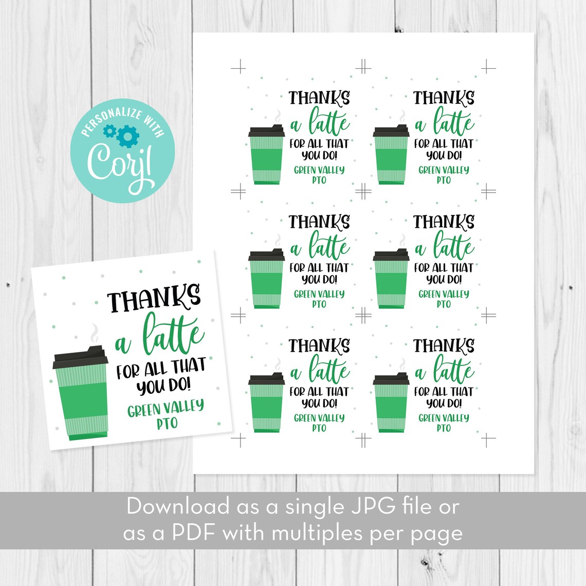 Thanks A Latte Gift Tag Template Coffee Teacher Appreciation | Etsy