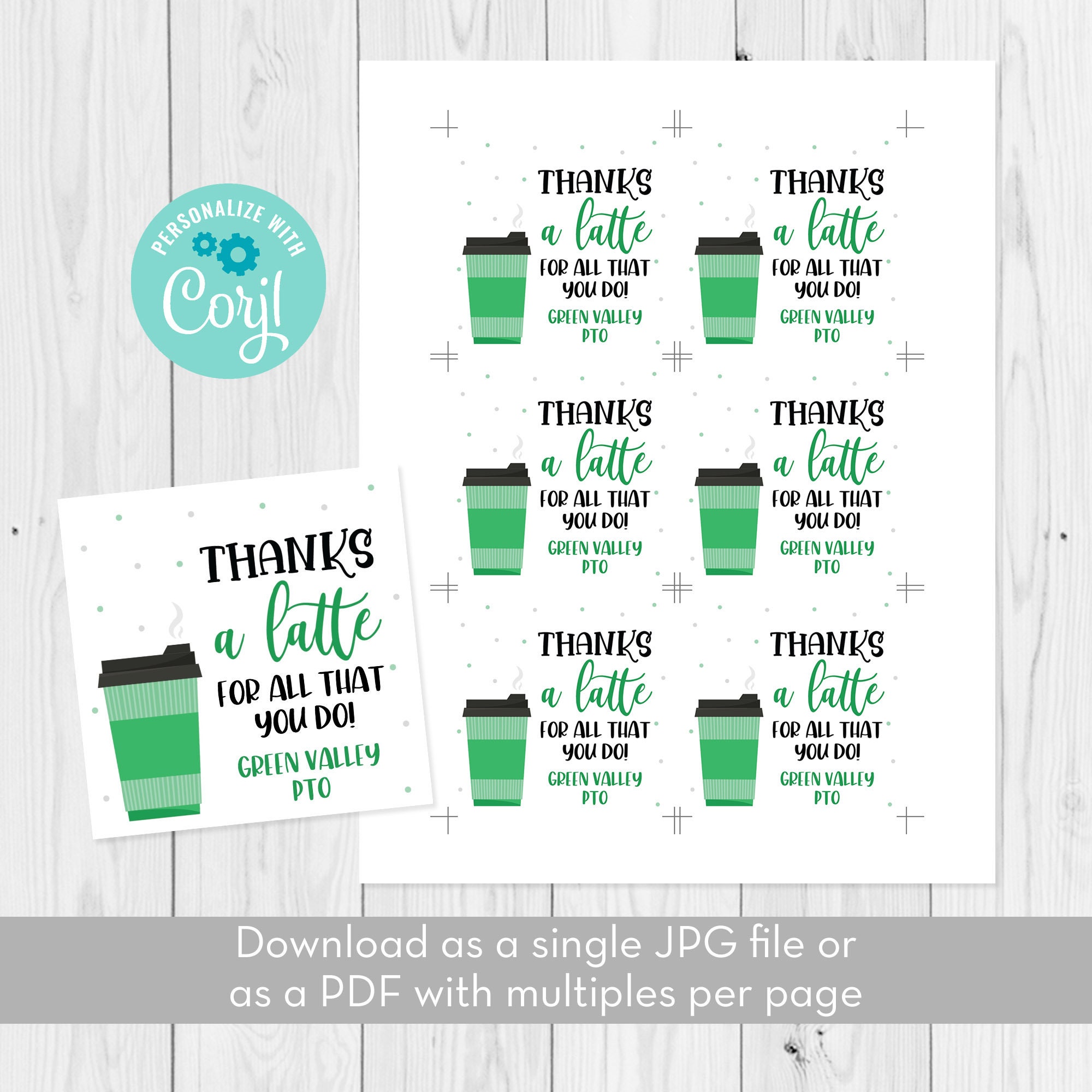 Thanks A Latte Gift Tag Template, Coffee Teacher Appreciation Gift Tag ...