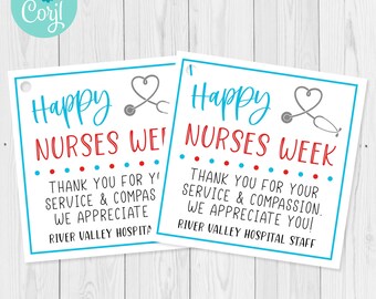 Nurses Week Gift Tag Template, Nurse Appreciation Gift Tag Template Printable with Heart Stethoscope, Medical Staff Gift Tag Edit with Corjl