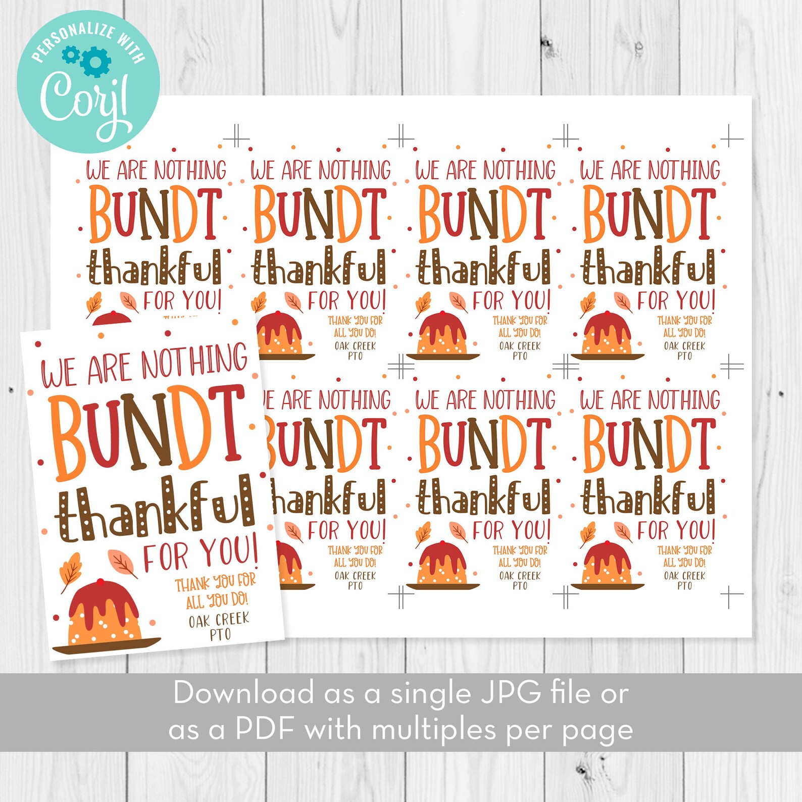We Are Nothing Bundt Thankful For You Fall Gift Tag Template Etsy