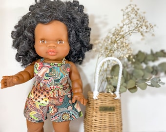 Salopette pour poupée à imprimé indigène australien, tenue Paola Reina Gordis, barboteuse Minikane 34 cm et poupée Miniland 38 cm, vêtements pour poupée Minikane