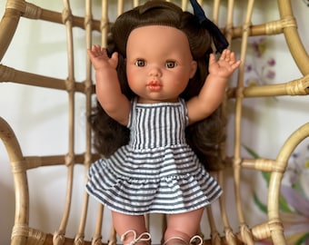 Blue Stripe Doll Dress for Minikane, Paola Reina Gordis 34cm, Miniland 38cm Doll, Summer Outfit for Doll, Minikane Doll Clothes