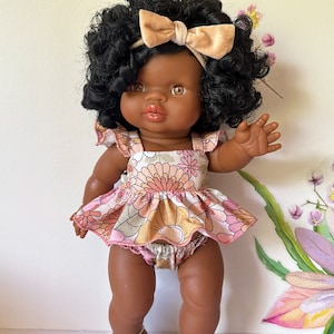 Gebloemde boho-poppenkleding voor Paola Reina, Minikane, Mini Colettos 34 cm Doll & Miniland 38 cm Doll Outfit, Top Bloomers met stroken