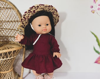 Robe de poupée en lin d'hiver, robe pour poupée Paola Reina Gordis & Minikane de 34 cm, robe de poupée Miniland de 38 cm, vêtements de poupée Fig Minikane