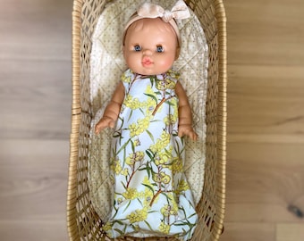 Doll Sleeping Bag, Minikane Doll Clothes, May GIbbs Yellow Wattle, Paola Reina Gordis 34cm Outfit, Miniland 38cm Doll Sleeper, Minikane 34cm