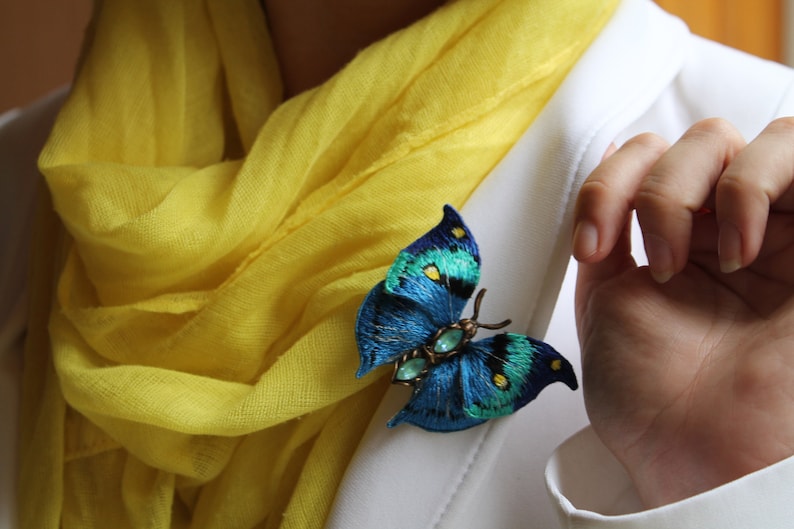 vintage butterfly realistic embroidery blue butterfly brooch embroidered butterfly vintage style brooch