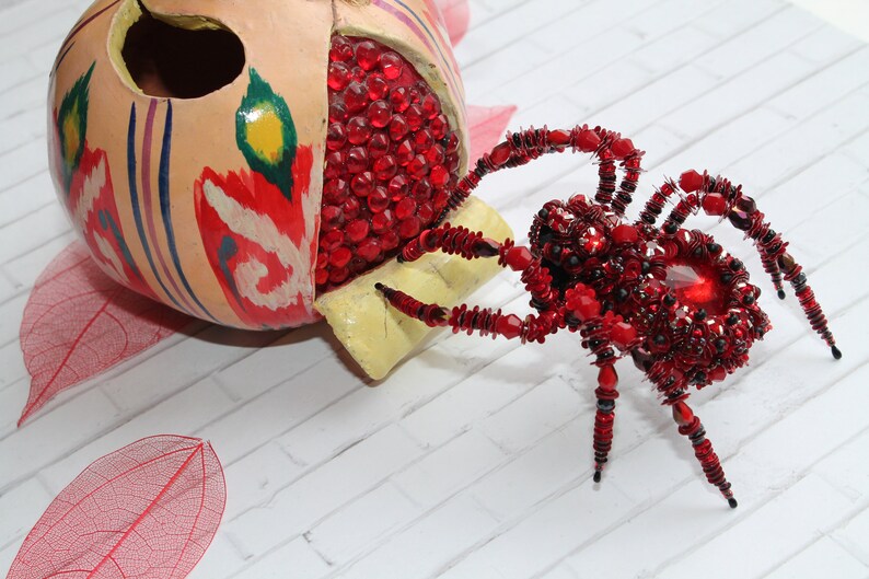red insect red pin red spider jewelry brooch spider jewelry brooch beaded insect gothic style brooch dark red spider spider pin