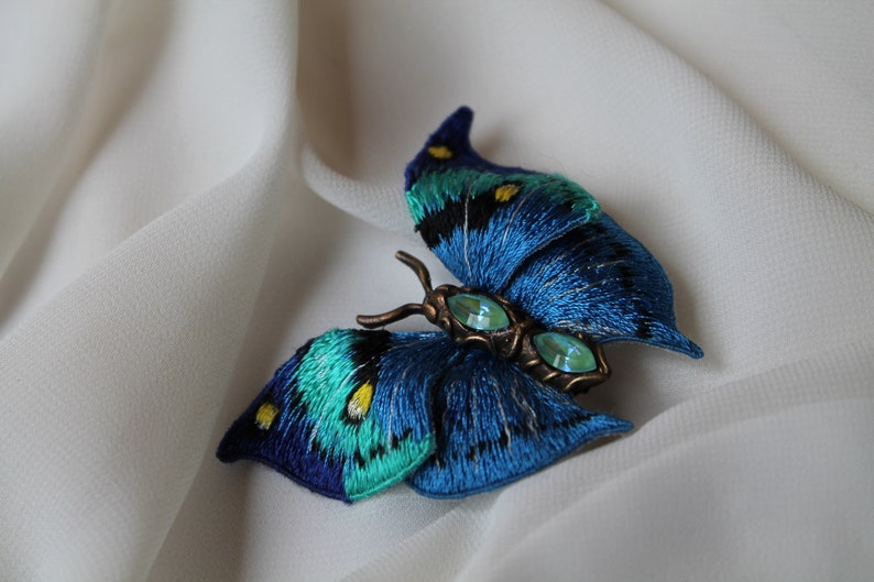 vintage butterfly realistic embroidery blue butterfly brooch embroidered butterfly vintage style brooch