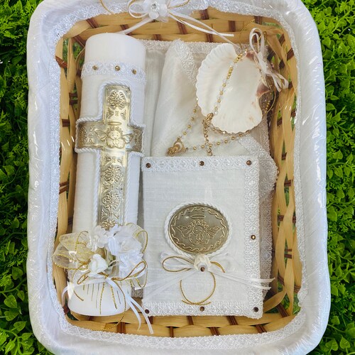 Beautiful 4 Pieces Baptism Candle Set White Baptism Set Etsy