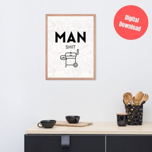 Man Cave BBQ Poster - Digital Gifts For Dad - Bar B Que Printable Design - T Shirt Design Art - Grill Master Decor