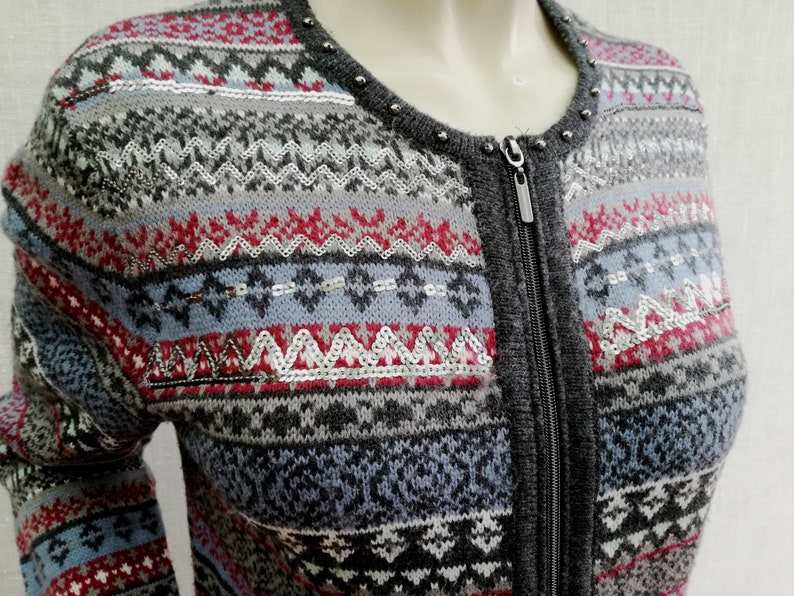Vintage Sweater cardigan zippered sweater multicolor M