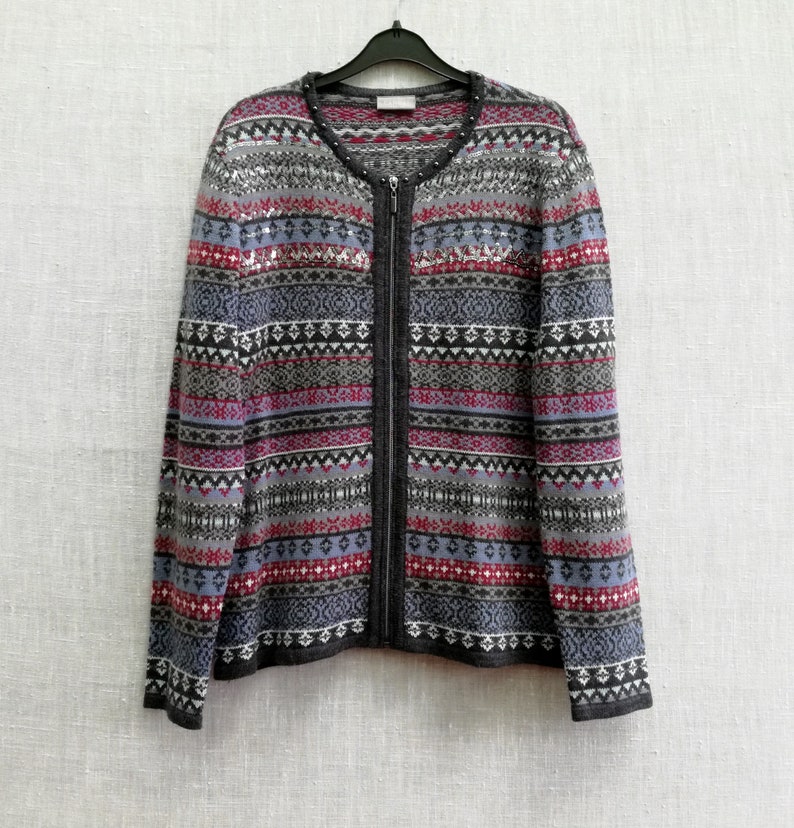 Vintage Sweater cardigan zippered sweater multicolor M