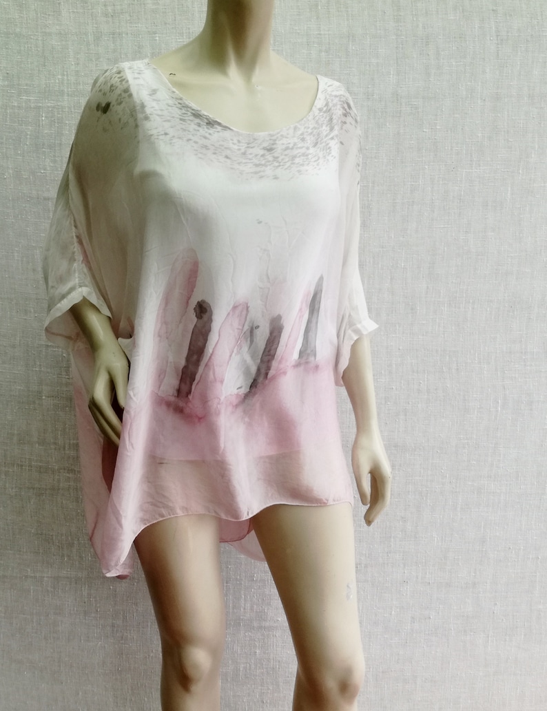 Womens pastel colored one size silk boho blouse with lining pinkwhite