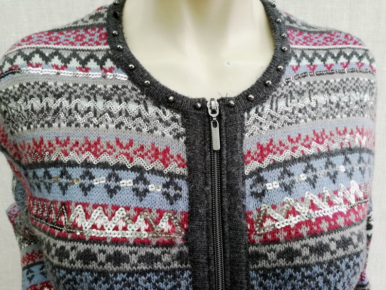 Vintage Sweater cardigan zippered sweater multicolor M