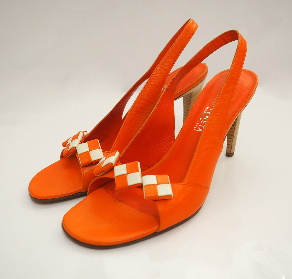 Vintage Bottega Veneta Two Toned Orange Leather High Heel | Etsy