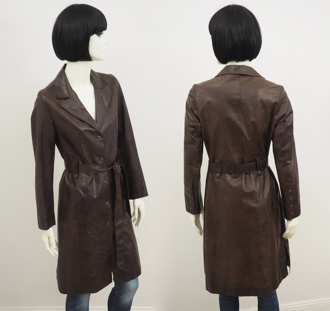 chocolate brown leather trench coat
