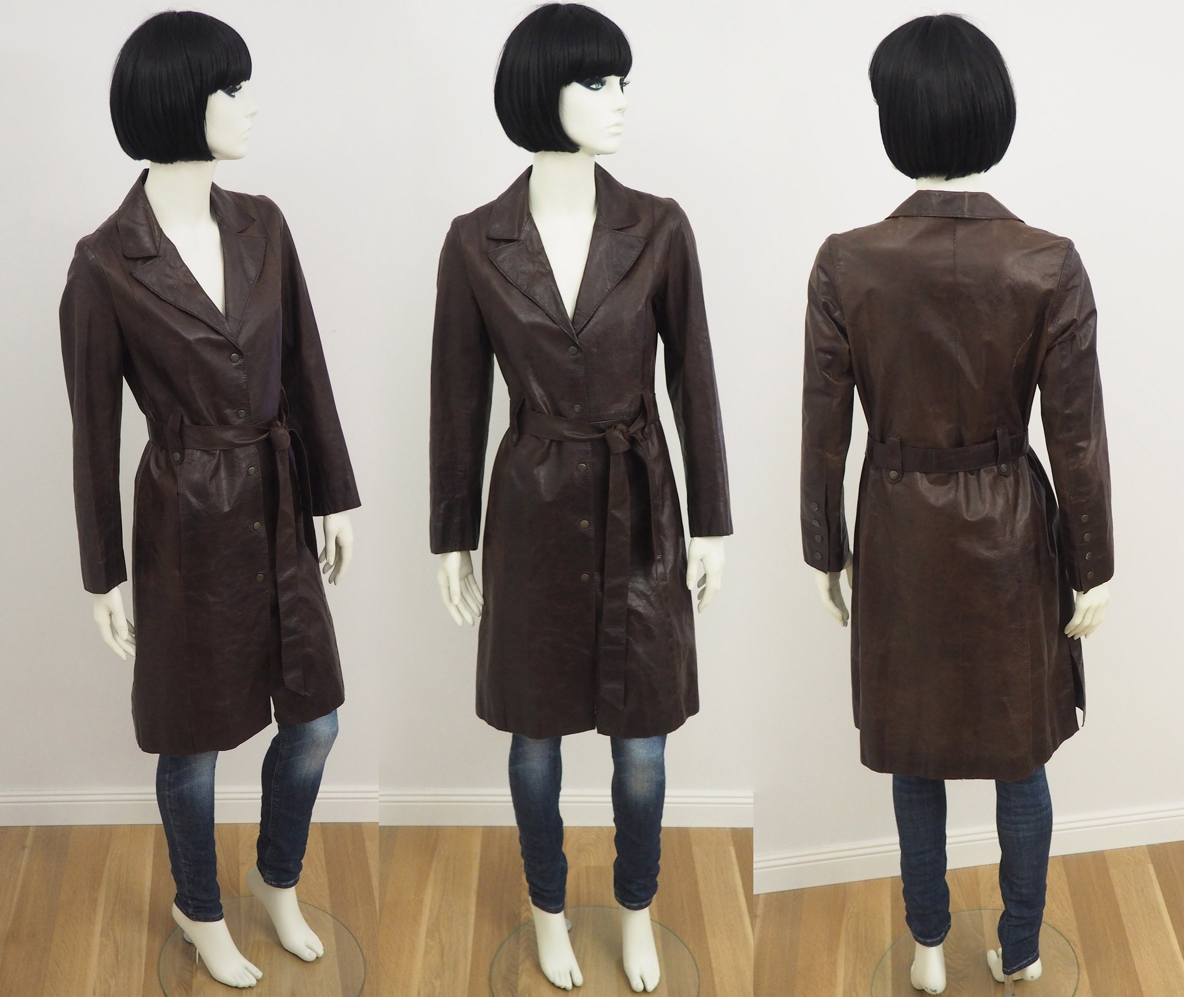 chocolate brown leather trench coat