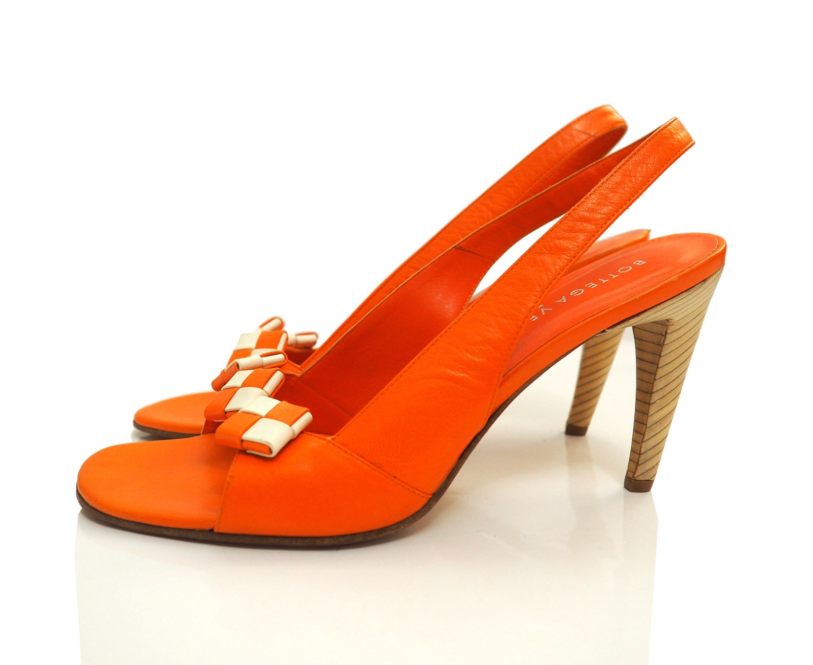 Vintage Bottega Veneta Two Toned Orange Leather High Heel | Etsy