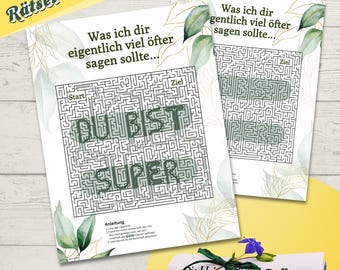 Rätselkarte „Du bist super“ – kreative Labyrinth Grußkarte mit versteckter Botschaft als Geschenkidee | originelles Geschenk mit Rätselspaß