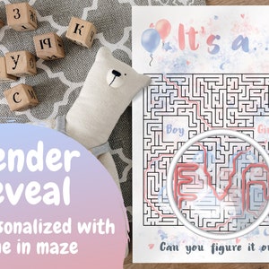 Revelación de nombre y revelación de género * Anuncio personalizado del bebé * Nombre del recién nacido escondido en el rompecabezas / acertijo / juego / laberinto * Tarjeta de invitación de bautismo