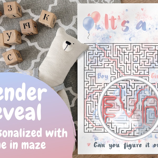 Name Reveal and Gender Reveal * Personalised Baby Announcement * Newborn name hidden in puzzle/riddle/game/maze * Baptism Invitation Card