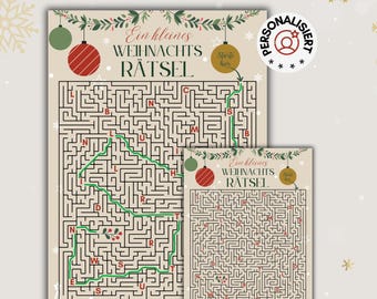 Personalisiertes Weihnachtsrätsel als Download | Gutschein Karte | Labyrinth mit versteckter Botschaft | kreative Geschenkidee & Knobelspiel
