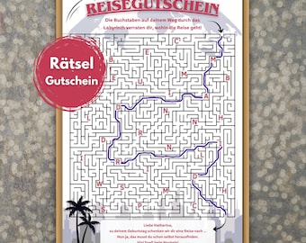 Rätsel Reisegutschein Personalisiert | Download | Labyrinth | Kreatives Geschenk für Kurzurlaub, Städtetrip, Wochenende oder Wellnessreise