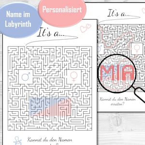 Gender Reveal personalisiert mit Namen ** Babynamen Reveal **  Rätsel Labyrinth