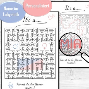 Gender Reveal mit Baby Namen im Labyrinth versteckt