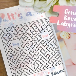 Gender Reveal Puzzle Labyrinth Game Puzzle ** Fille ou Garçon ** Annoncer le sexe du bébé ** Carte de naissance ** Télécharger Imprimer