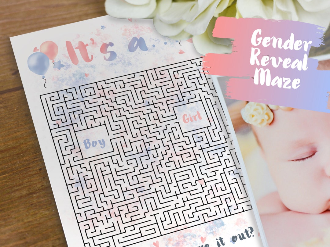 Gender Reveal Puzzle Maze Game ** Printable Instant Download Card ...