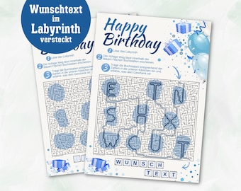 Personalisierter Rätsel Labyrinth Gutschein zum Ausdrucken mit Wunschwort | kreative Geschenkidee für den Geburtstag | Last Minute