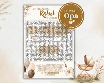 Schwangerschaft verkünden "Du wirst Opa" Rätsel | Gender Reveal Labyrinth | PDF Sofort-Download Ausdrucken | kreative Karte Geschenkidee