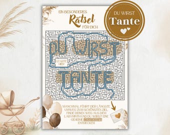 Schwangerschaft verkünden "Du wirst Tante" Rätsel | Gender Reveal Labyrinth | PDF Sofort-Download Ausdrucken | kreative Karte Geschenkidee