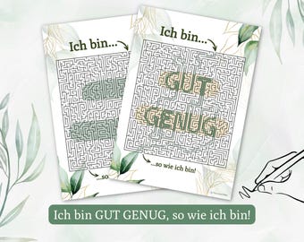 Affirmation Labyrinth zum Ausdrucken – Ich bin gut genug | Achtsamkeit & Selbstliebe Geschenk | Rätsel für Erwachsene | Mindfulness