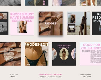 Rhodes Posts, Canva Template, Instagram Posts, Feminine Social Media Templates, Aesthetic Instagram Templates, Beauty Social Media Kit