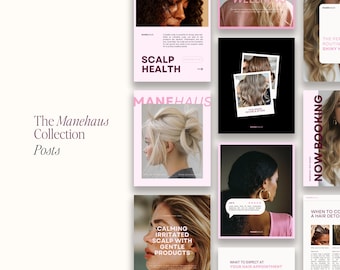 Manehaus Posts, Canva Template, Instagram Posts, Hair Stylist Social Media Templates, Aesthetic Instagram Templates, Beauty Social Media Kit