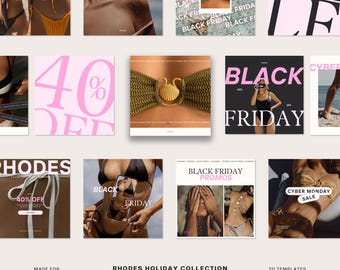 Rhodes Black Friday Posts, Canva Template, Black Friday Instagram Templates, Feminine Social Media Templates, Beauty Social Media Kit