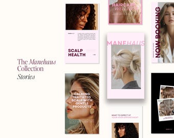 Manehaus Stories, Canva Template, Instagram Posts, Hairstylist Social Media Templates, Aesthetic Instagram Template, Beauty Social Media Kit