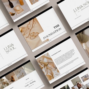 May include: A brand identity design presentation for a company called Luna Soul Design Studio. The presentation includes a logo, color palette, and typography.