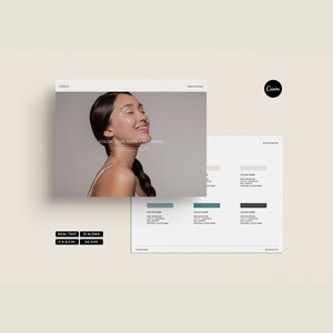 Puede incluir: Una plantilla de presentaci&oacute;n digital con el rostro de una mujer en la portada. La plantilla es para un conjunto de tipos de color y patrones. El texto en la portada dice "COLOR TYPE SUITE + PATTERNS". La plantilla incluye 31 diapositivas y tiene un tama&ntilde;o de 11 x 8,5 pulgadas.